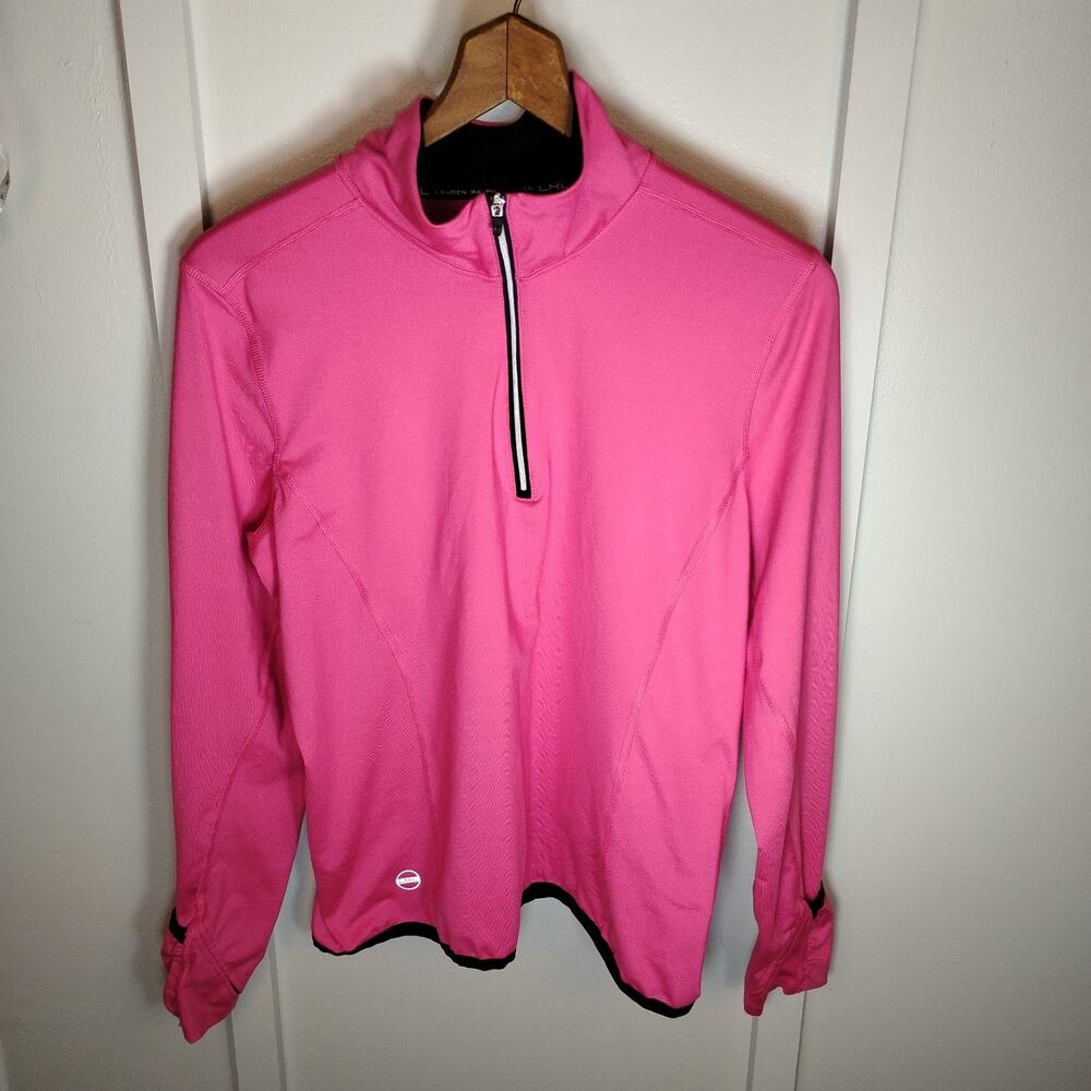 Lauren Ralph Lauren Bright Pink 1/4‎ Zip Athletic Pullover Top Women’s L Stretch